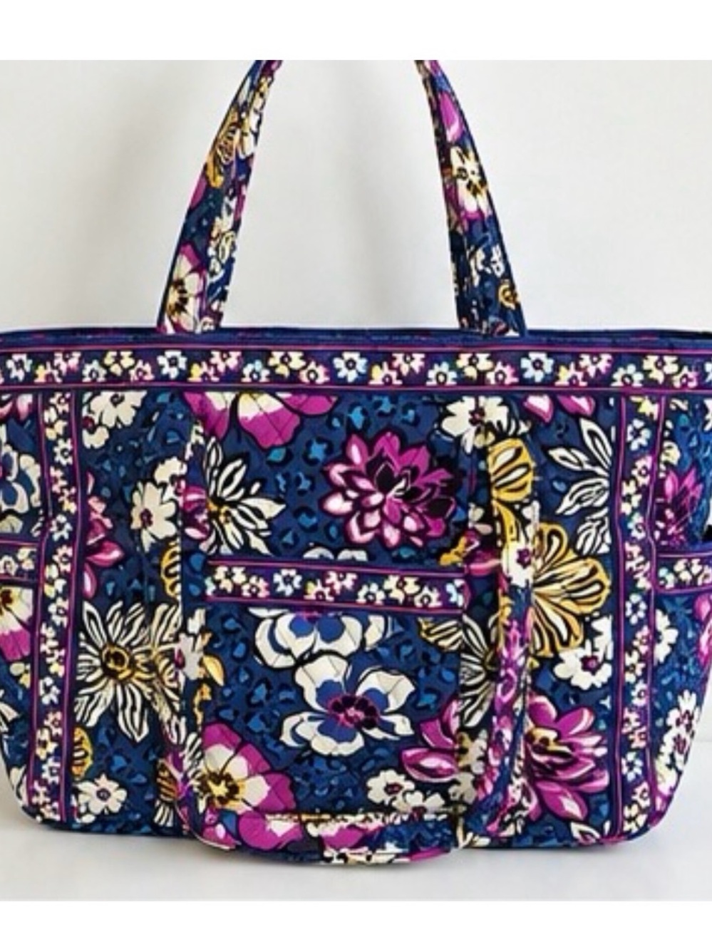 Vera Bradley African Violet Vera Tote Retired Floral Leopard Bag